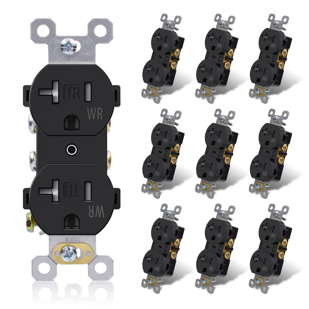 20 Amp 125V Duplex Receptacle, Tamper Resistant, Weather Resistant, 2 Pole 3 Wire, Self-Grounding, Glossy White, 10 Pack Q4061