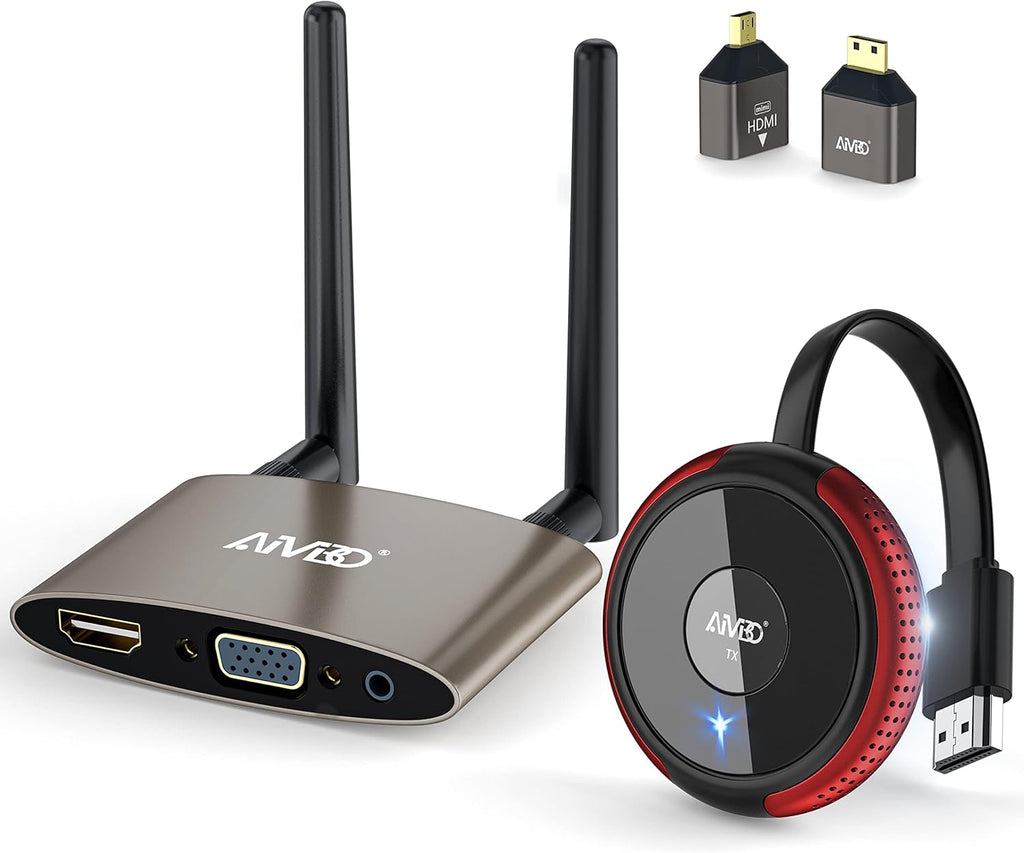 Wireless HDMI Transmitter and Receiver 165FT/50M Red, 5G Video Extender with Mini/Micro HDMI Adapter, HDMI VGA Dual Port I520