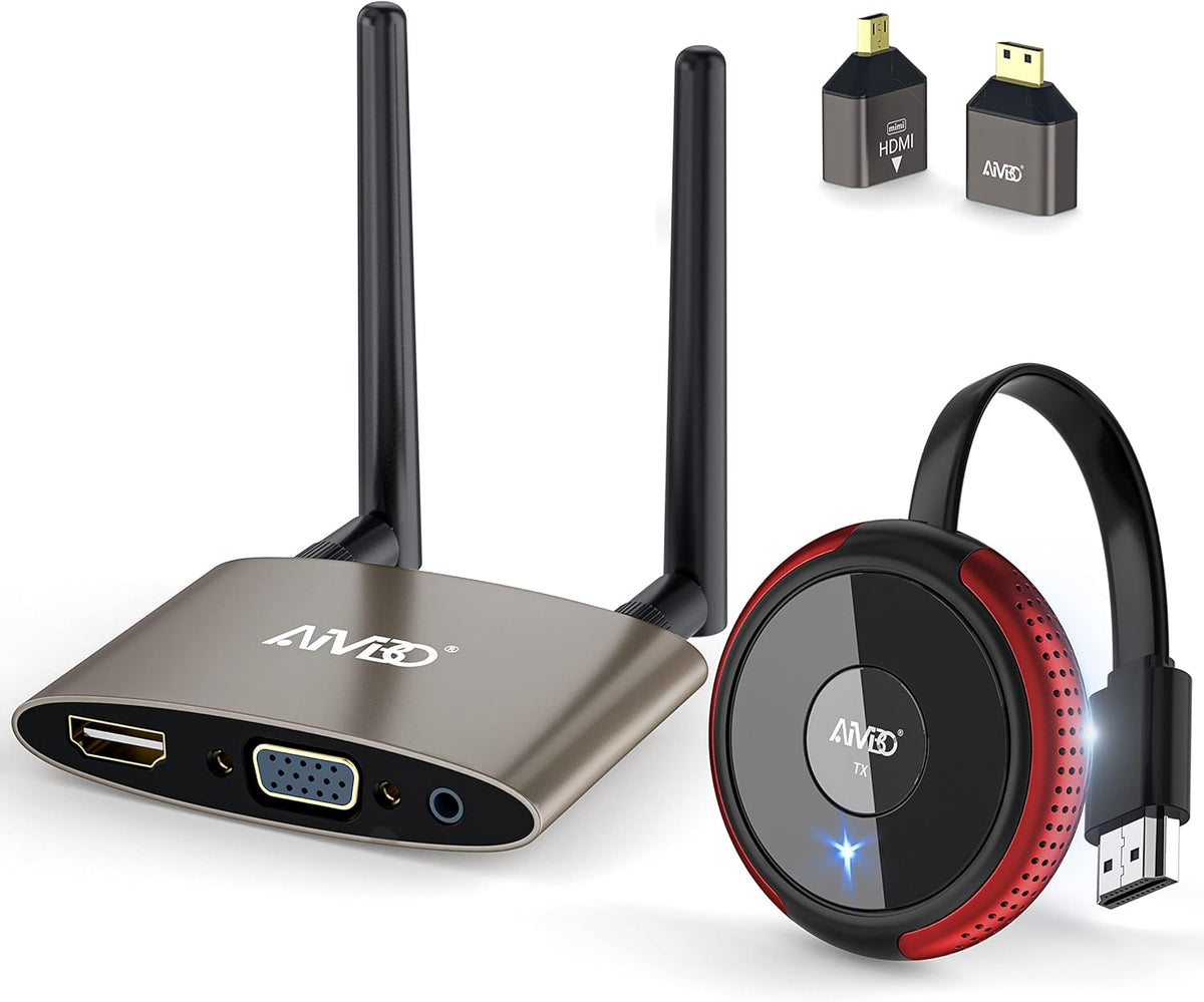 Wireless HDMI Transmitter and Receiver 165FT/50M Red, 5G Video Extender with Mini/Micro HDMI Adapter, HDMI VGA Dual Port I520
