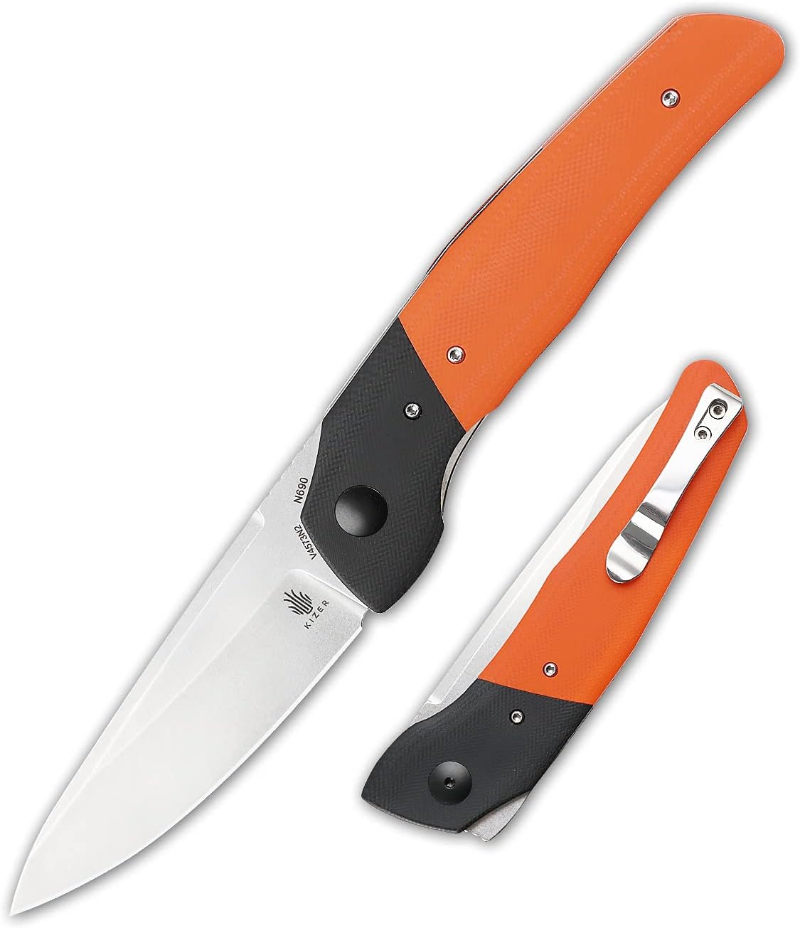 Black & Orange G10 Pocket Knife with Pocket Clip Z23375