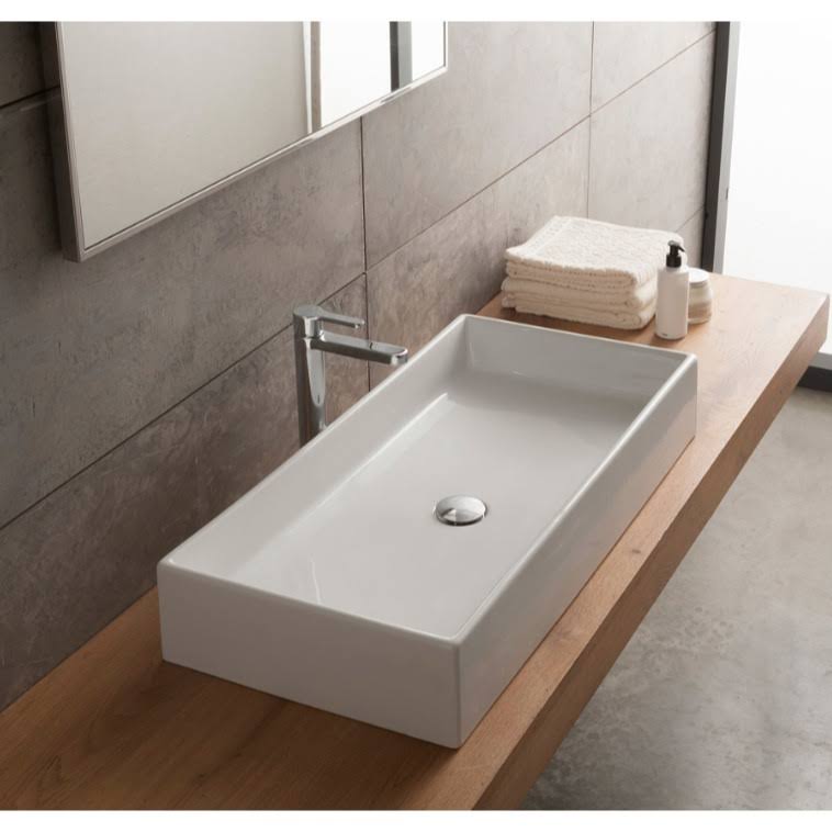 White Rectangular Vessel Bathroom Sink Y4459