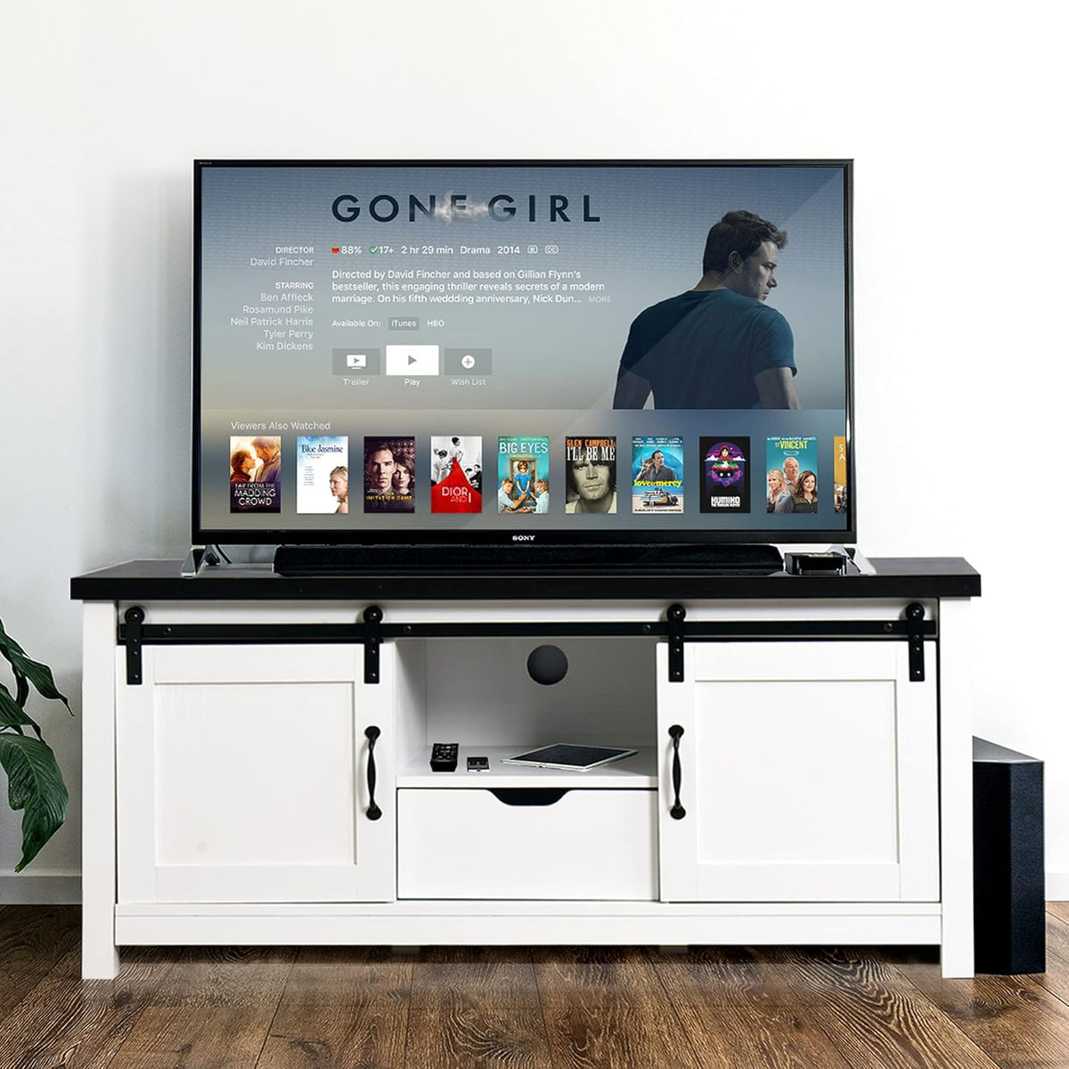 Farmhouse TV Stand with Wooden Sliding Barn Door TV Console E619501