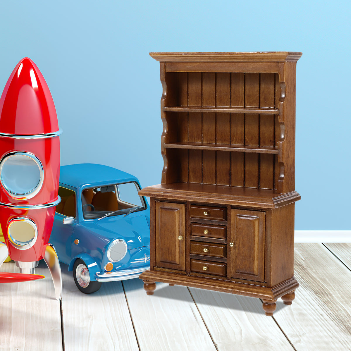 Walnut Color Wooden Dollhouse Miniature Bookcase S62809