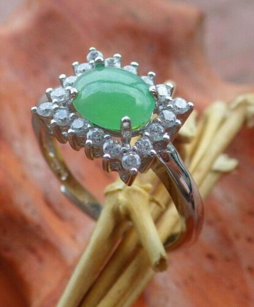 Icy Green Silver 925 Jadeite Cabochon Ring W779