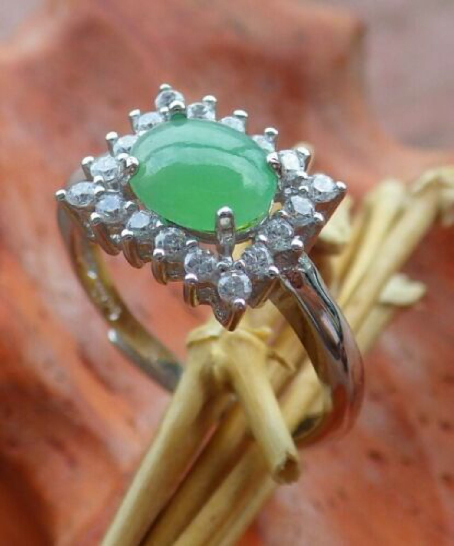 Icy Green Silver 925 Jadeite Cabochon Ring W779