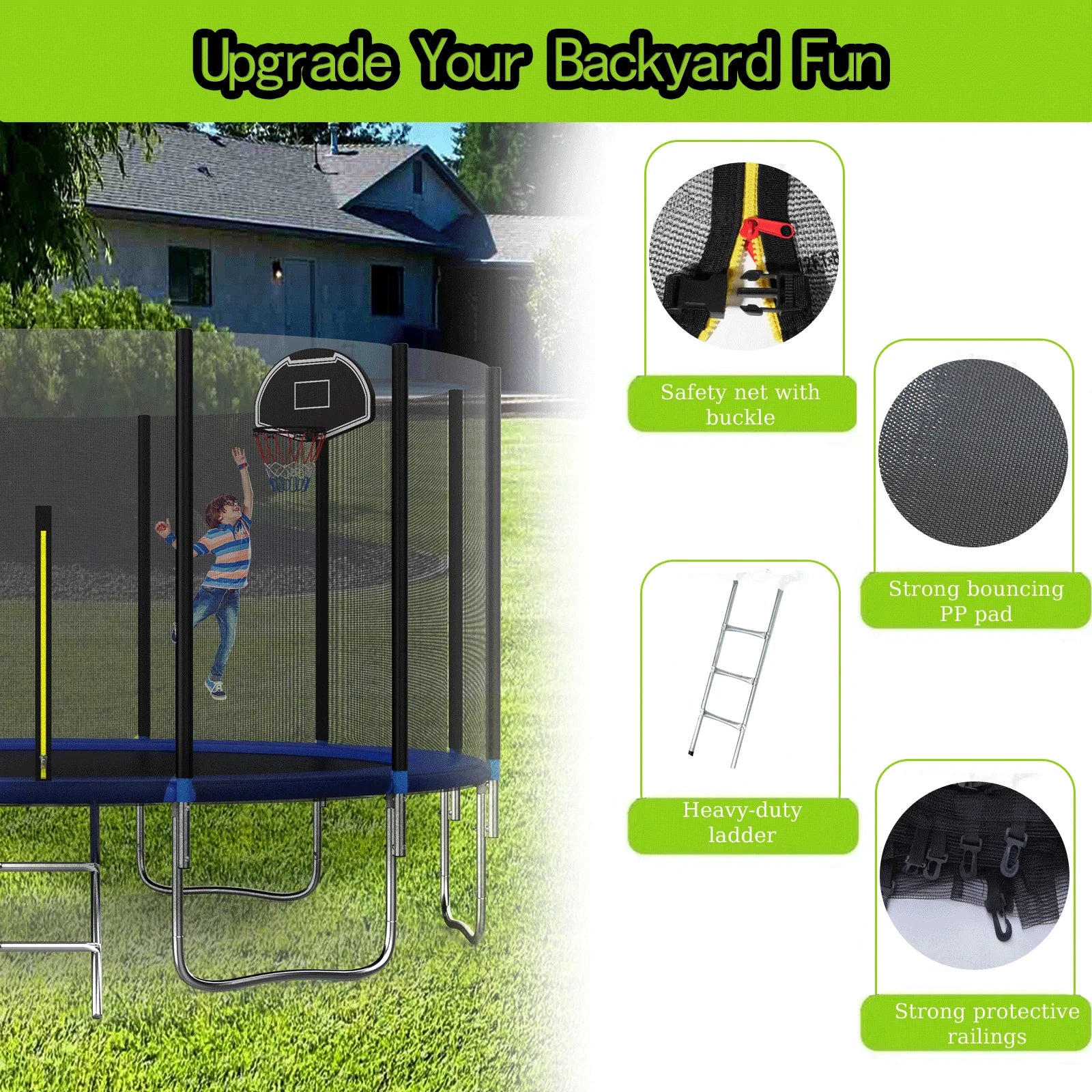 16Ft Trampoline with Safety Enclosure Net & Ladder R338786