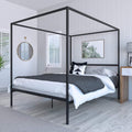 White Metal Queen Size Canopy Platform Bed Frame with Wooden Slats X1775