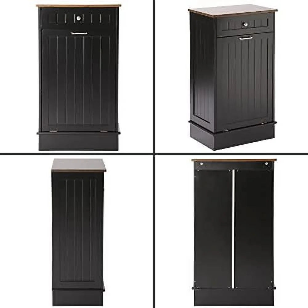Grey Free-Standing Trash Bin with Drawer and Countertop Q2034