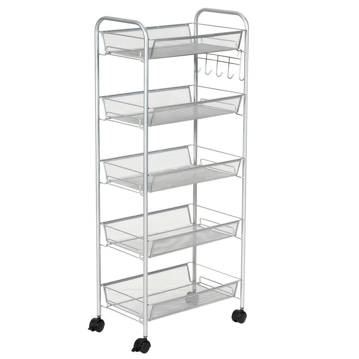 5 Tier Mesh Rolling Utility Cart Grey Q879866