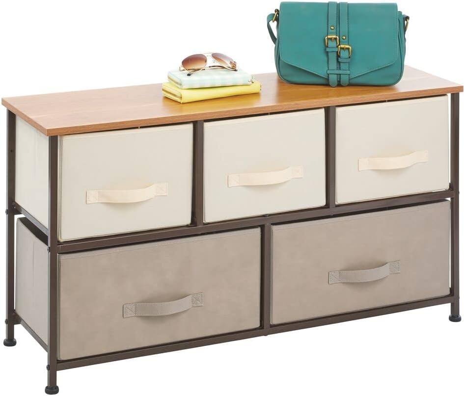 Pink/White 5 Drawer Steel Frame Wood Top Toy Storage Dresser D48094