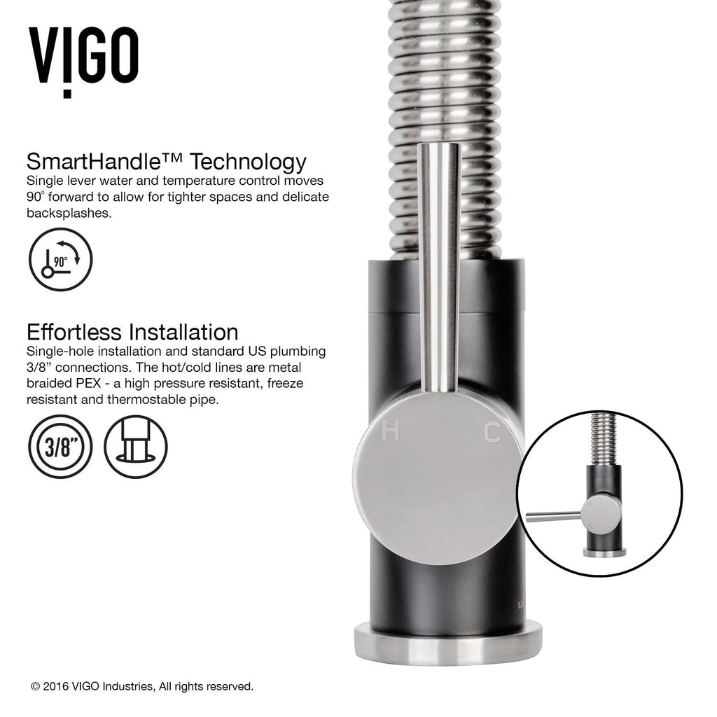 Stainless Steel & Matte Black Pull-Down Kitchen Faucet with Deck Plate I1290