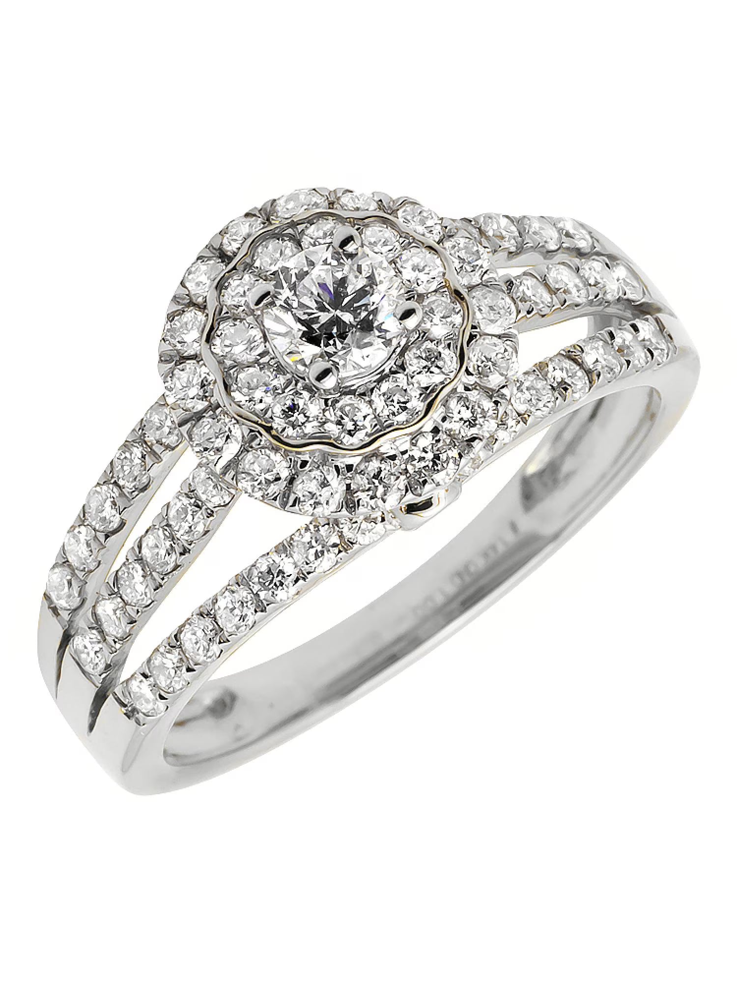 14K White Gold Diamond Cluster Flower Engagement Ring S200