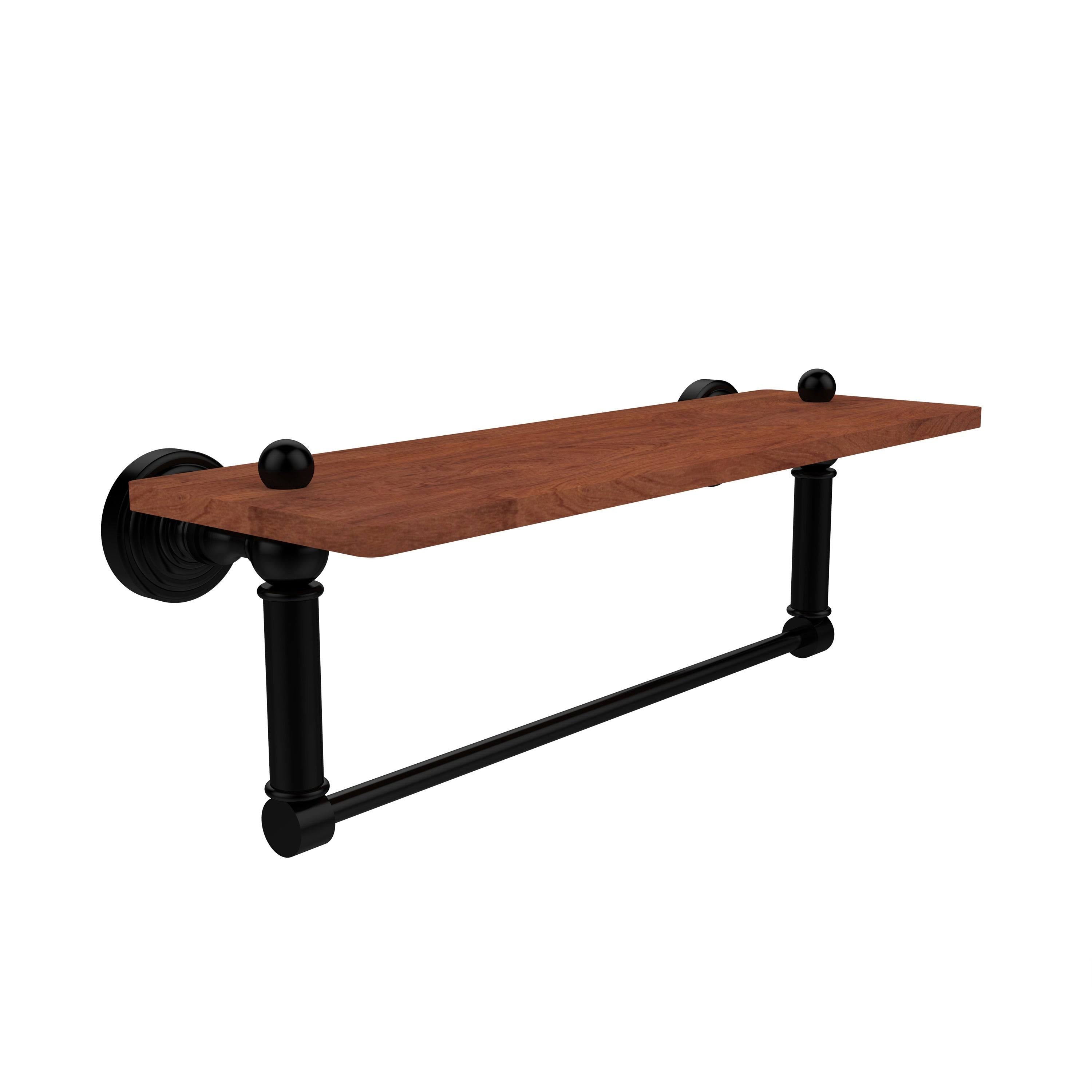 16 in. Solid Ironwood Shelf with Integrated Towel Bar Satin Chrome L33969