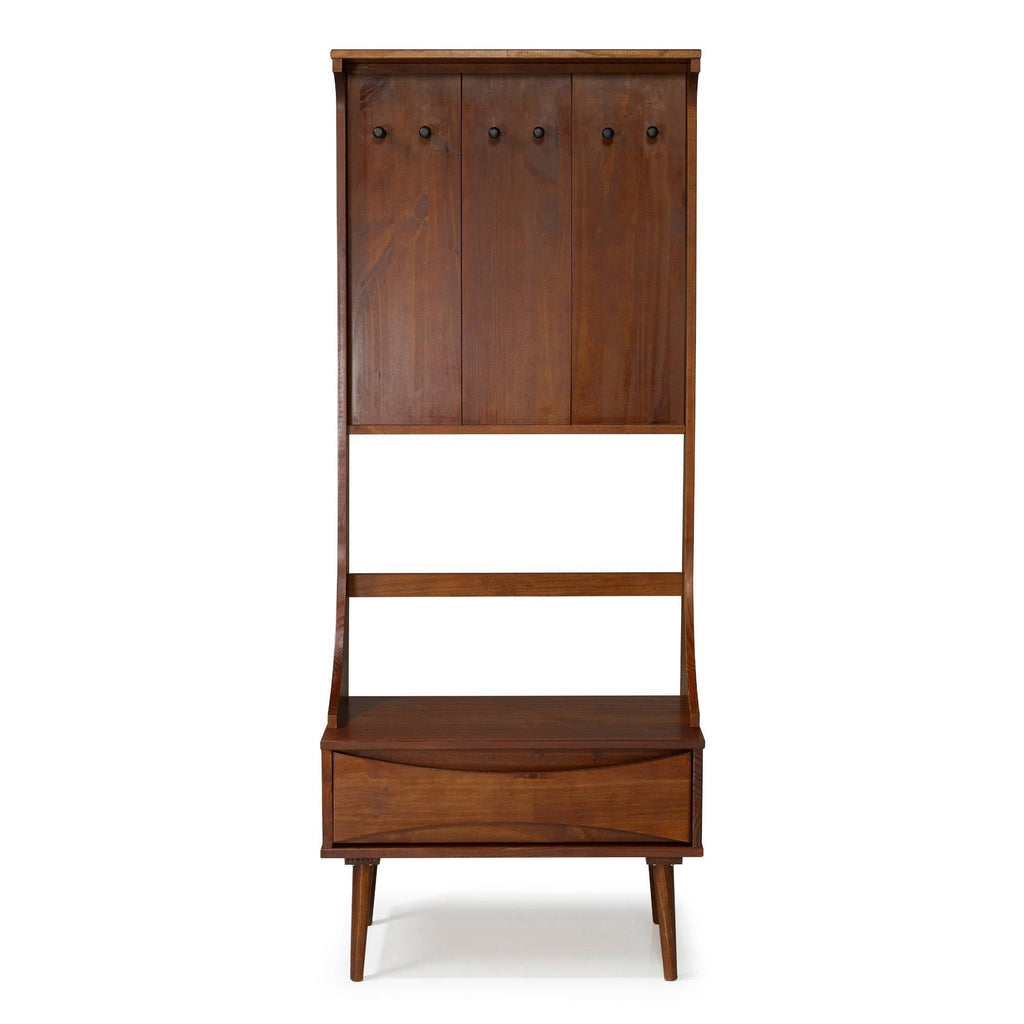 Solid Wood Hall Tree with Drawer Walnut Q7577