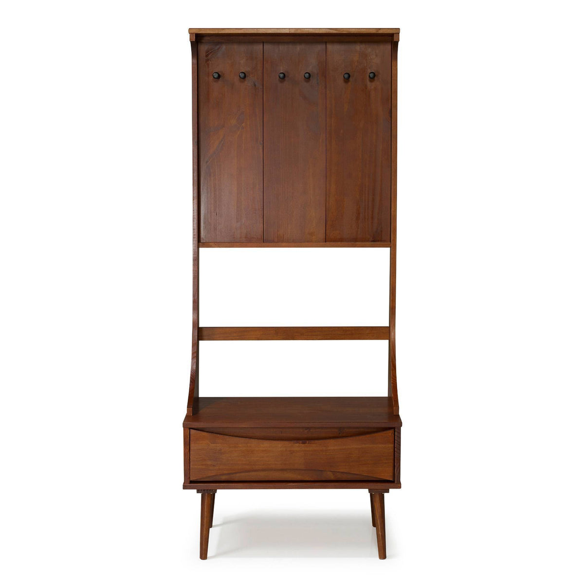 Solid Wood Hall Tree with Drawer Walnut Q7577