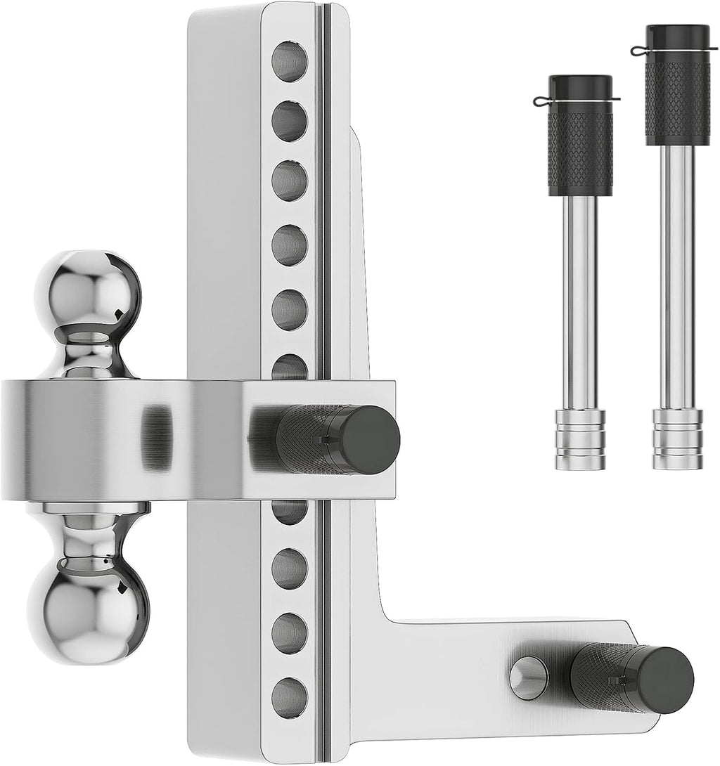 Adjustable Trailer Hitch Ball Mount, 2-Inch Receiver, 10-Inch Drop, 10-Inch Rise, Dual Towing Balls with Double Pin Key Locks H55123