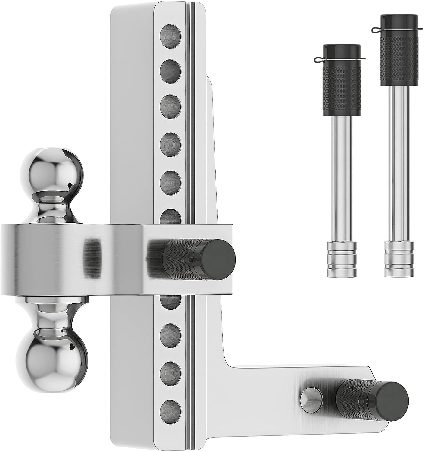 Adjustable Trailer Hitch Ball Mount, 2-Inch Receiver, 10-Inch Drop, 10-Inch Rise, Dual Towing Balls with Double Pin Key Locks H55123