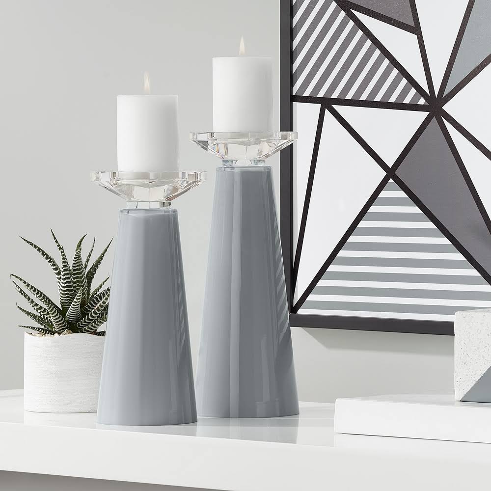 Glass Pillar Candle Holders Set of 2 U956