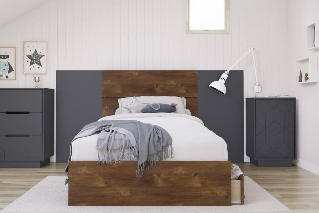 Twin Size 4 Piece Bedroom Set Truffle and Charcoal I556501