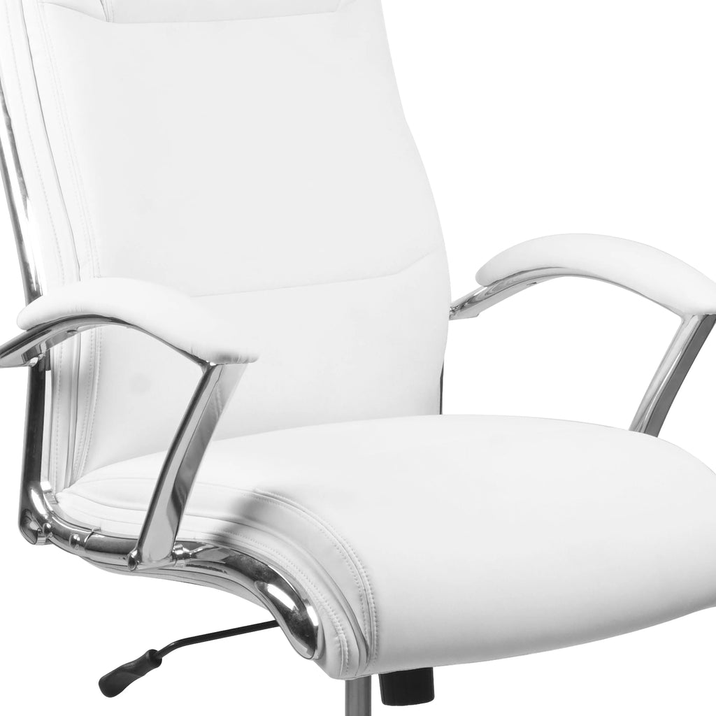 White LeatherSoft Executive Swivel Office Chair with Chrome Base and Arms X506629