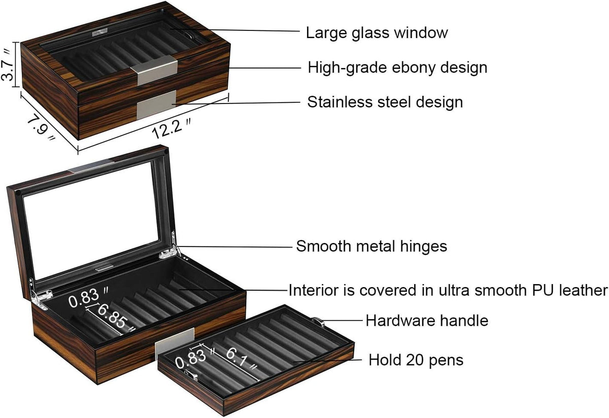 Ebony Wood Pen Display Case with Glass Window Z28068