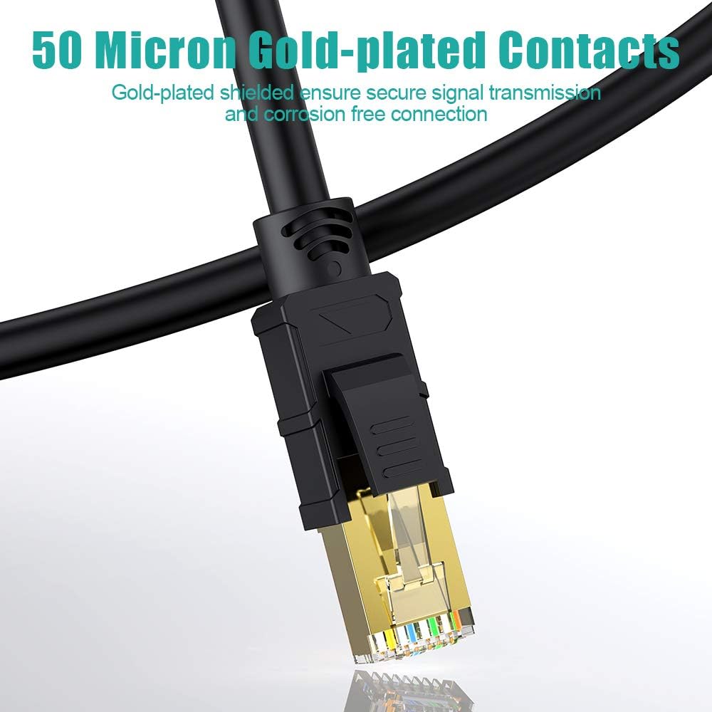 CAT8 Shielded Ethernet Cable 65ft 26AWG 40Gbps 2000MHz Gold Plated RJ45 Connector Pack of 2 O7418