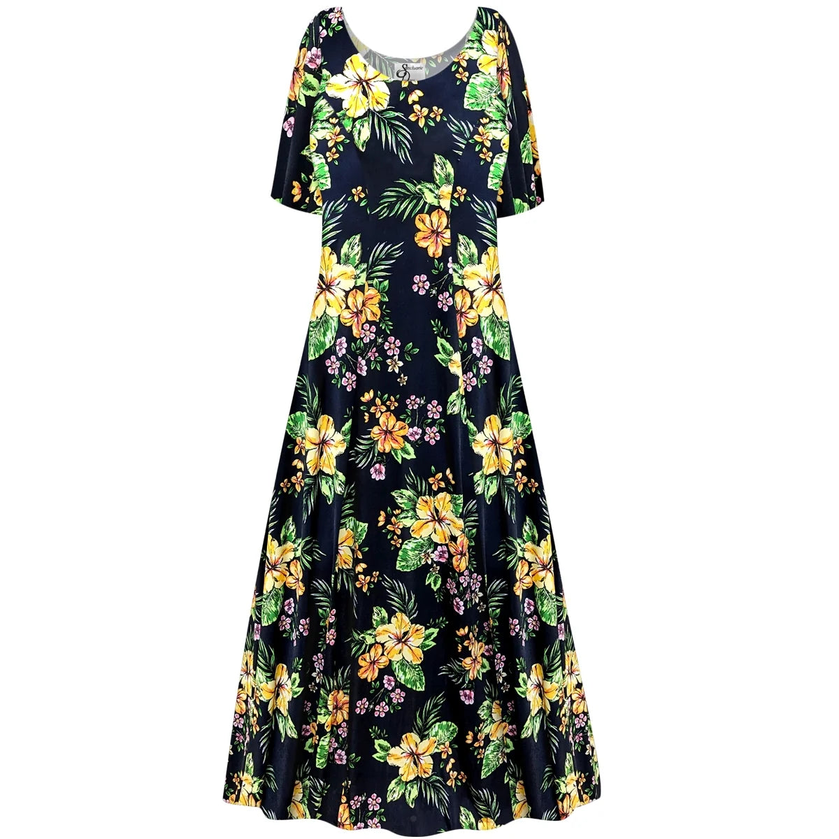 Black Floral Short Sleeve Princess Cut Dress T573708