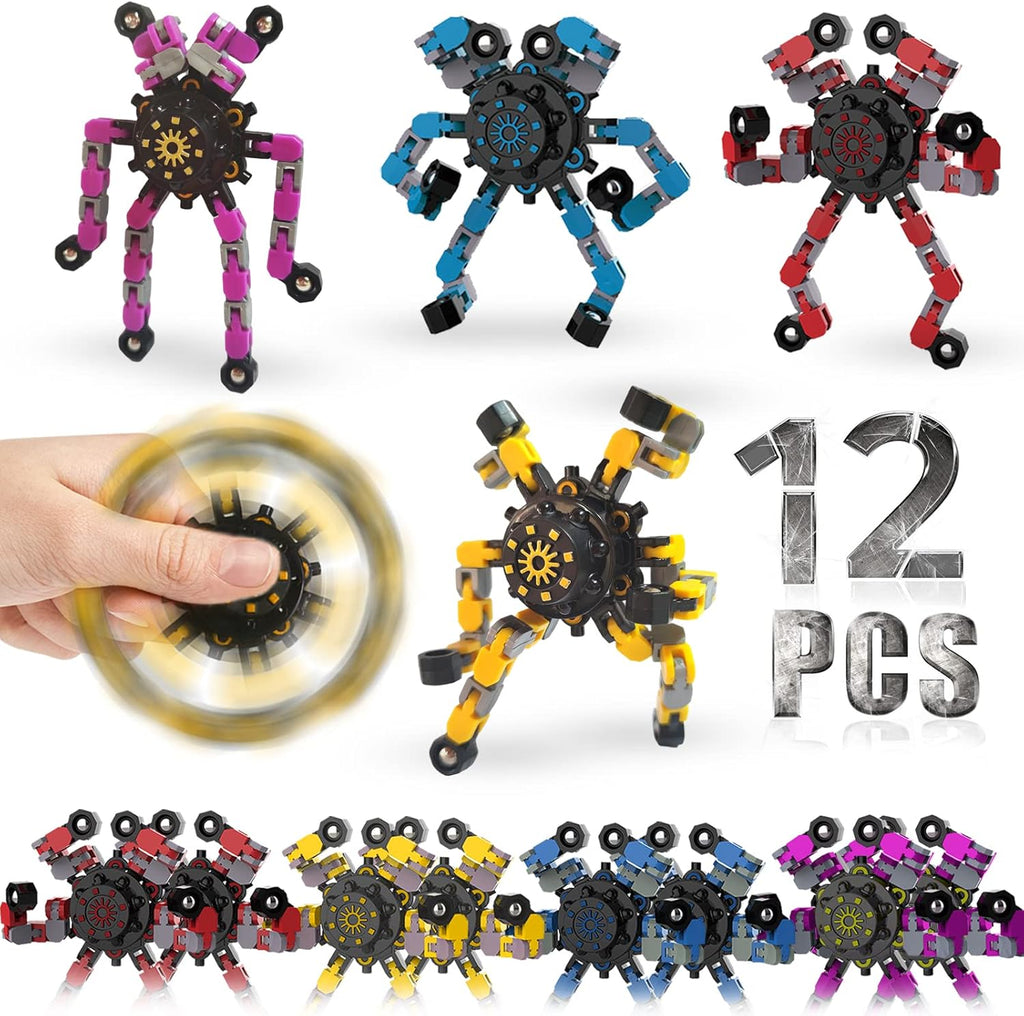 12 Packs Sensory Fidget Toys, Transformable Chain Robot Finger Toy DIY Deformation Robot Mechanical Spinners Twister Fingertip Stress Relief Gyro Toy Pack of 2 B7270