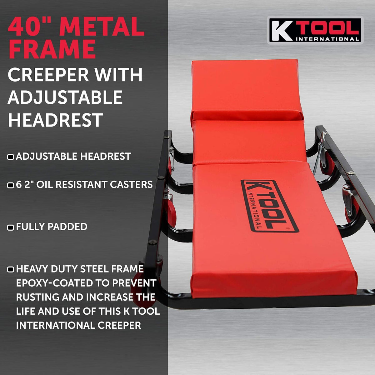 40 Metal Frame Creeper with Adjustable Headrest, 6 2 Oil Resistant Castors W811028