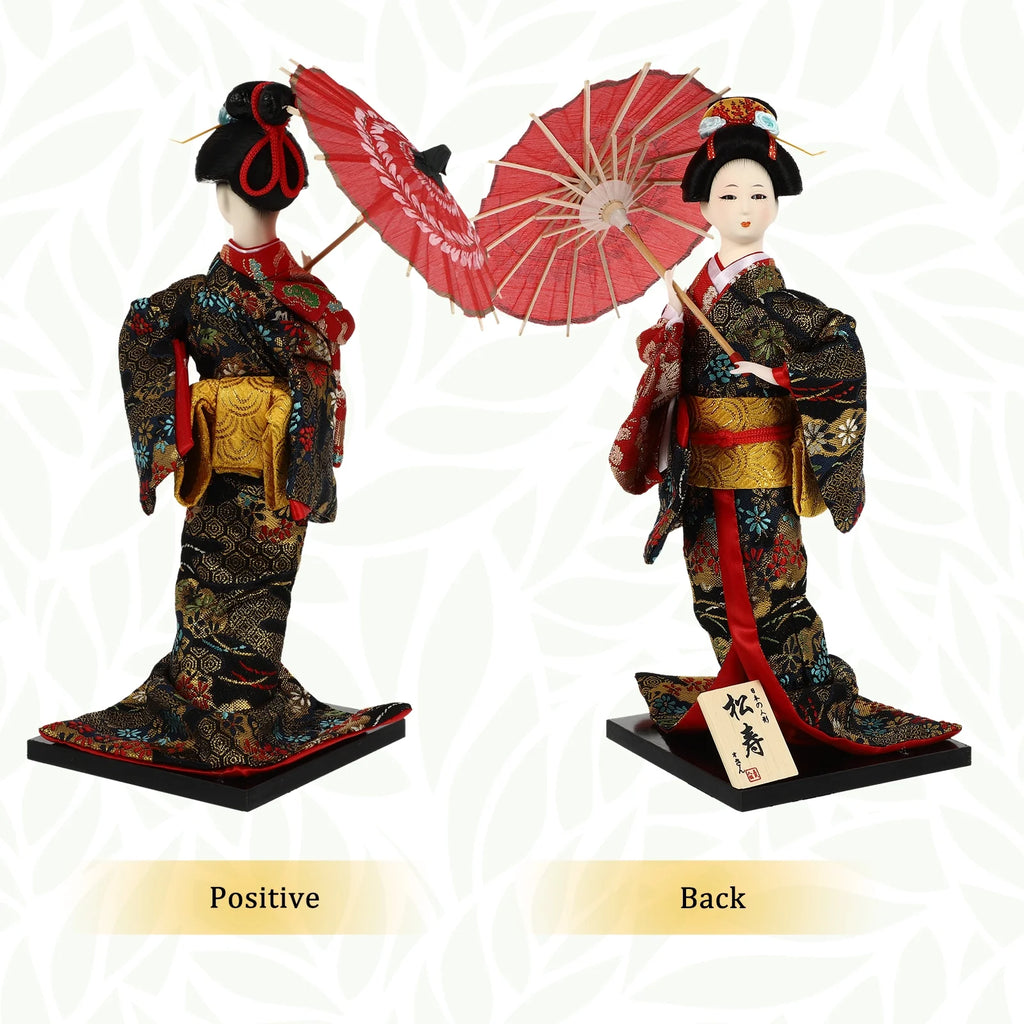 2 Count Japanese Geisha Wooden Doll Figurines A3521