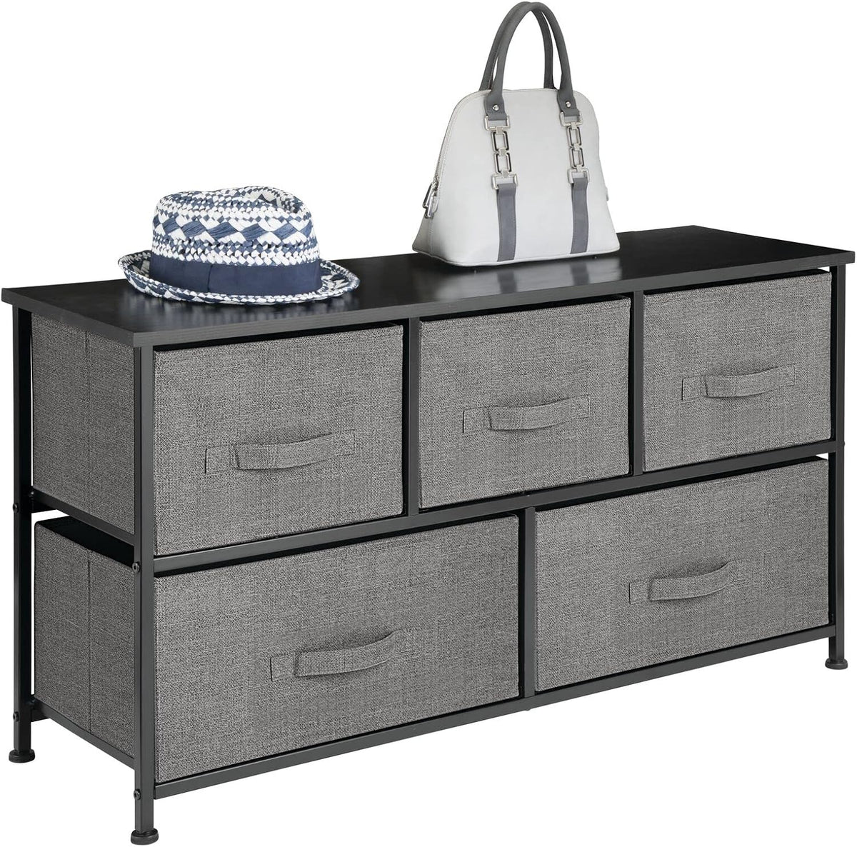 Pink/White 5 Drawer Steel Frame Wood Top Toy Storage Dresser D48094
