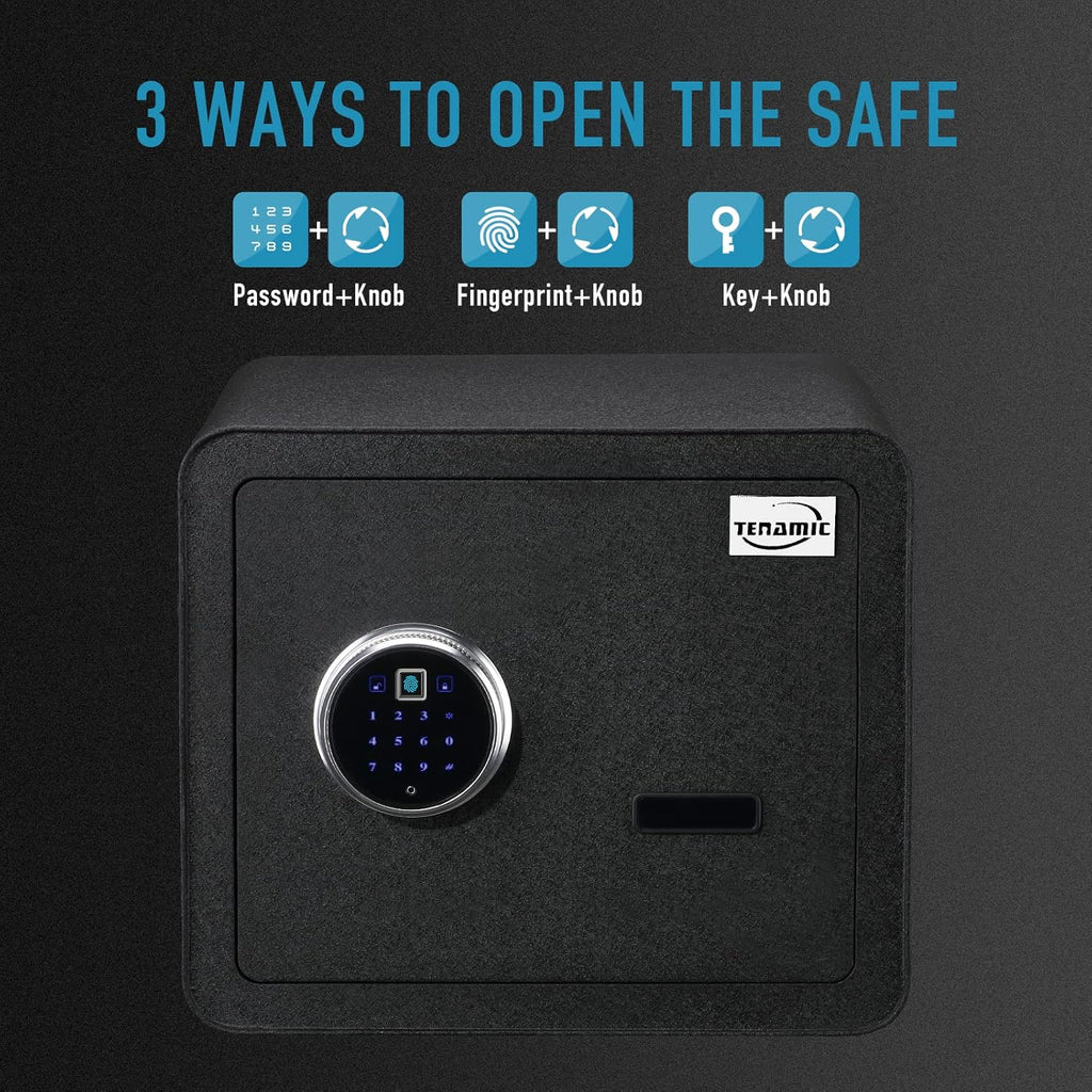 Black Biometric Fingerprint Safe Box, Solid Alloy Steel W569059