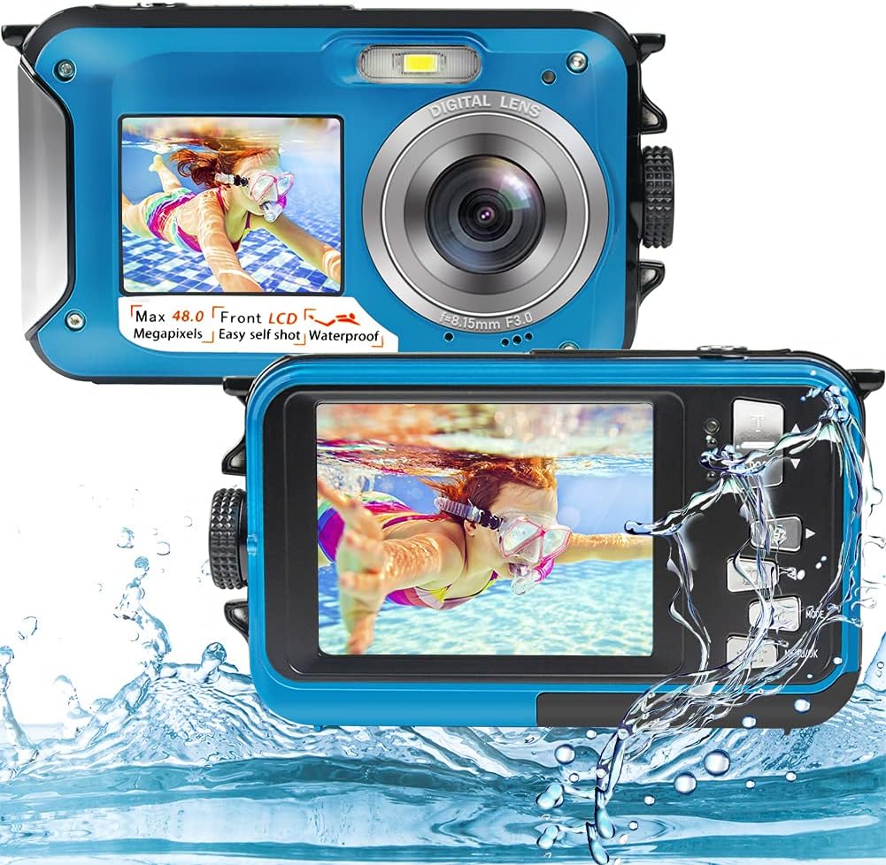 Underwater Camera Full HD 2.7K 48MP Waterproof Dual Screen Digital with Self-Timer and 16X Digital Zoom Pack of 2 L7291