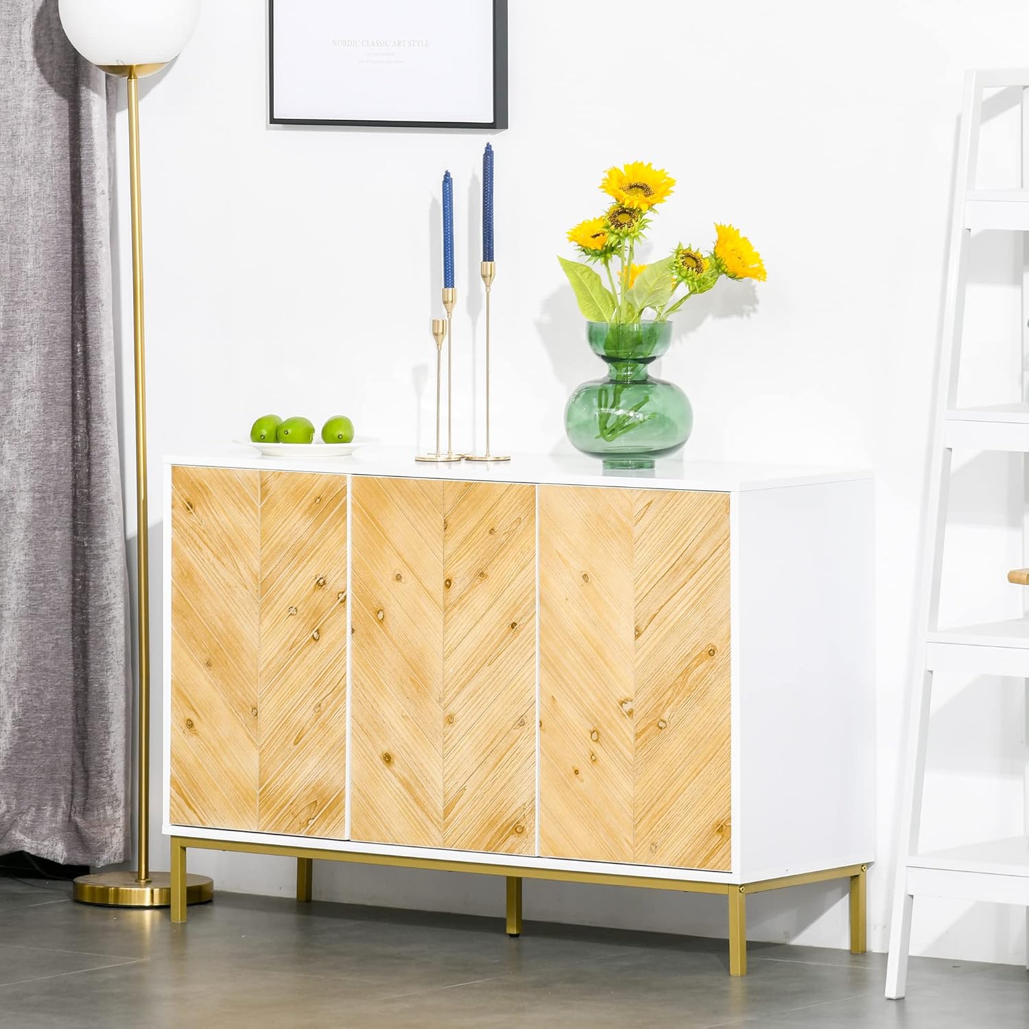 Natural Wood 3 Door Accent Sideboard Cabinet with Adjustable Shelving G8376