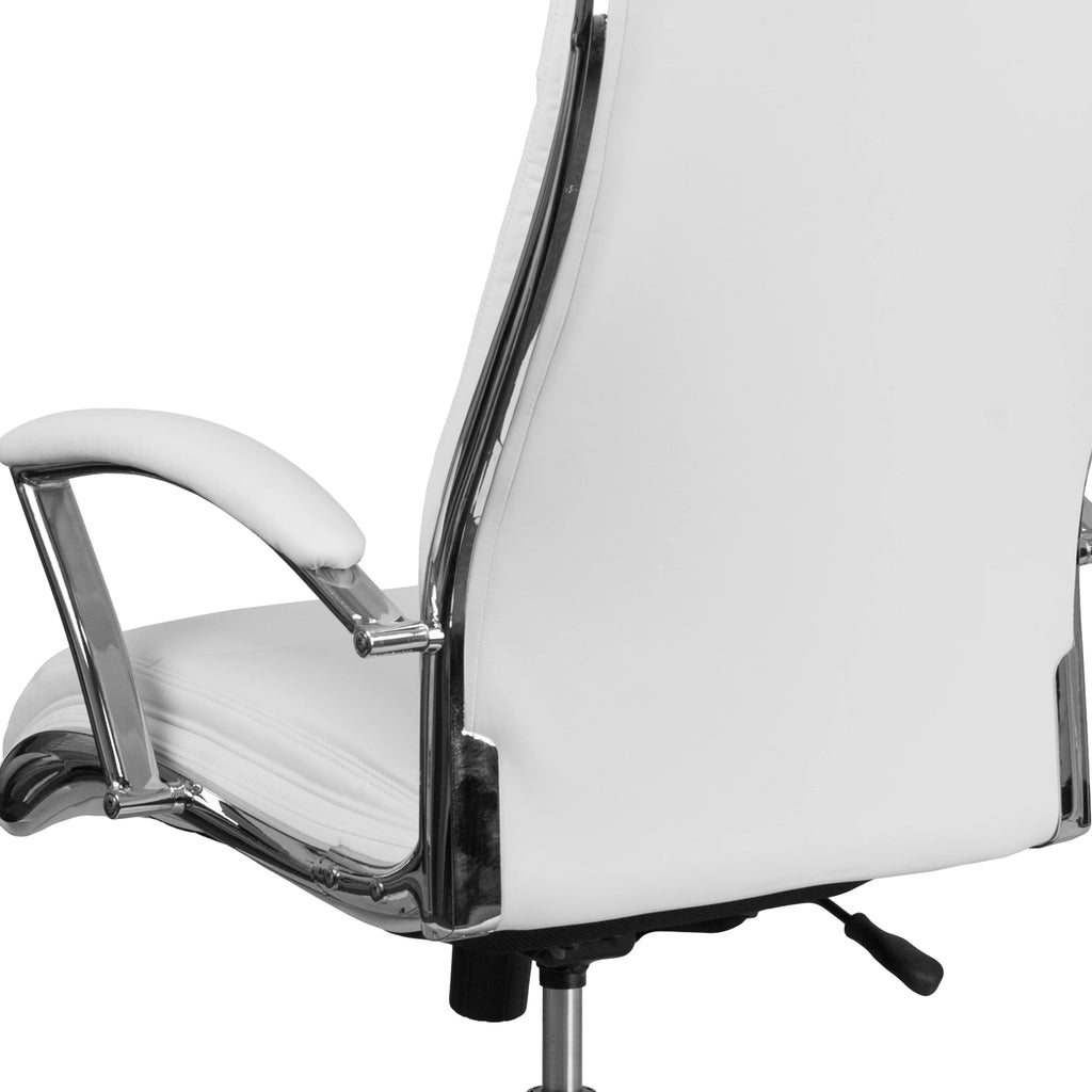 White LeatherSoft Executive Swivel Office Chair with Chrome Base and Arms X506629