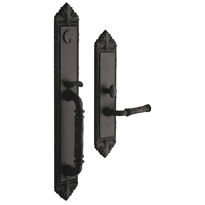 Satin Brass and Black Single Cylinder Mortise Handleset Trim Set J9214