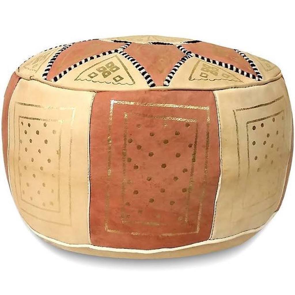 Leather Moroccan Pouf Ottoman D82138