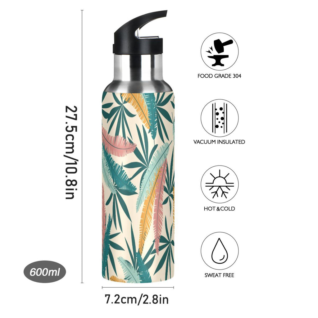 Green Leaves Stainless Steel Insulated Water Bottle with Straw Lid T59095
