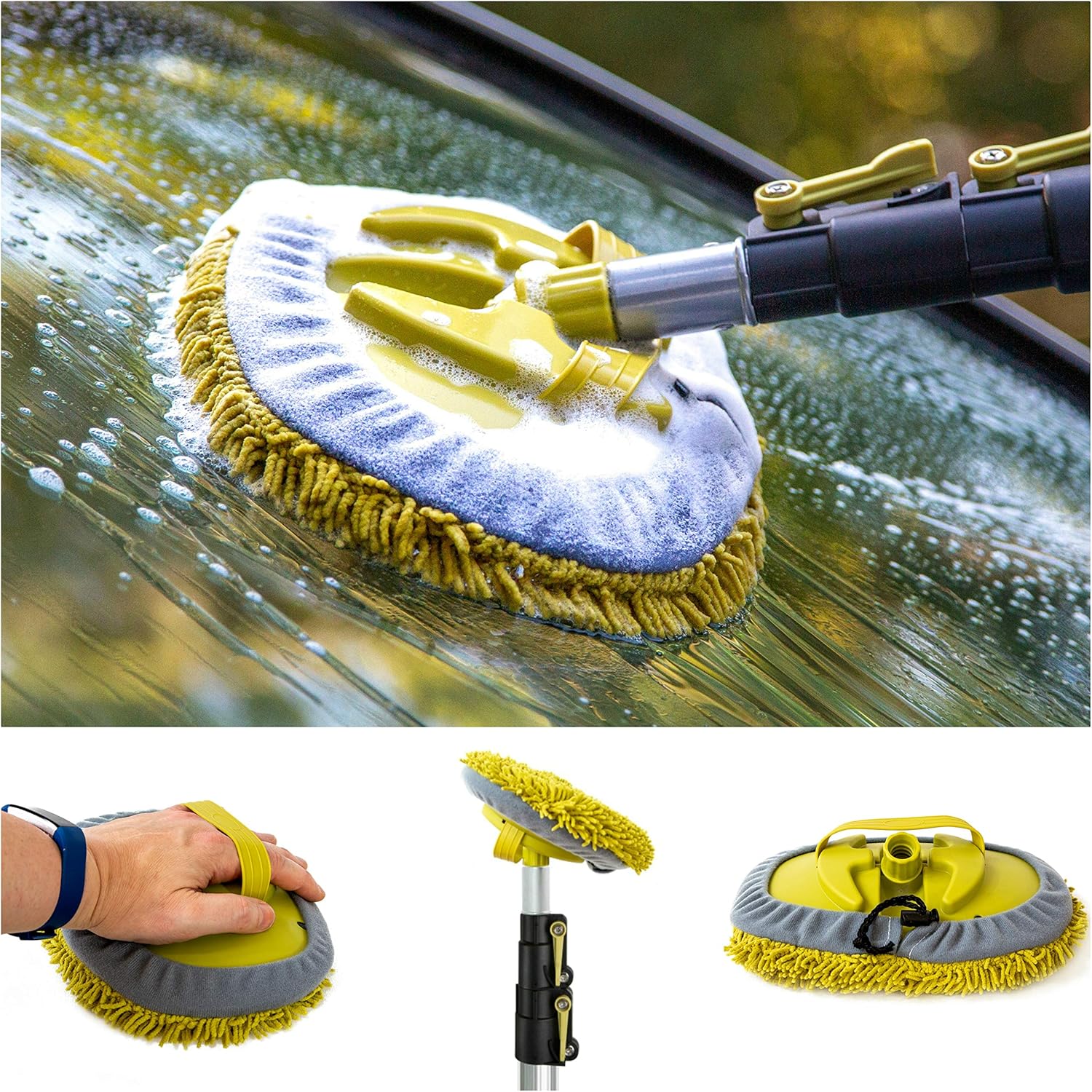 5-12 Foot Car Cleaning Kit with Soft Car Wash Brush, Car Squeegee, Car Wash Mitt (2X), Microfiber Cleaning Head & 12’ Extension Pole K956