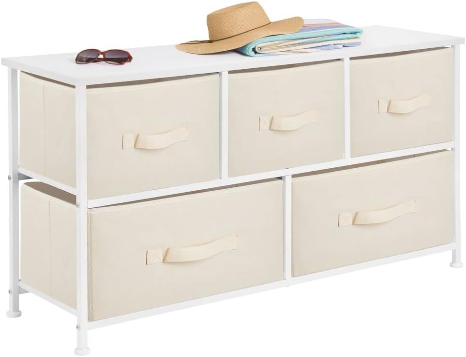 Pink/White 5 Drawer Steel Frame Wood Top Toy Storage Dresser D48094