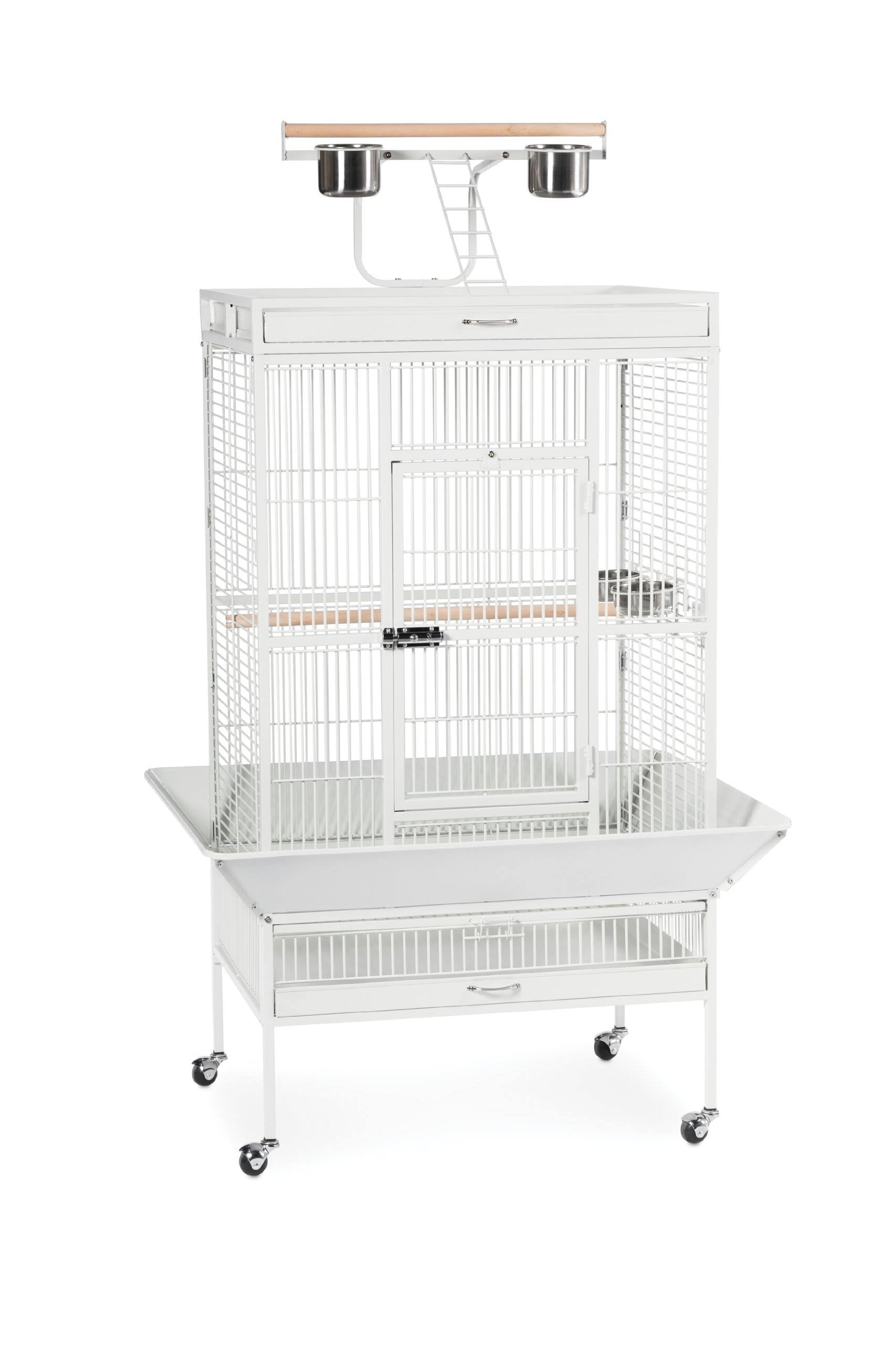 Large Wrought Iron Play Top Bird Cage - Chalk White G911