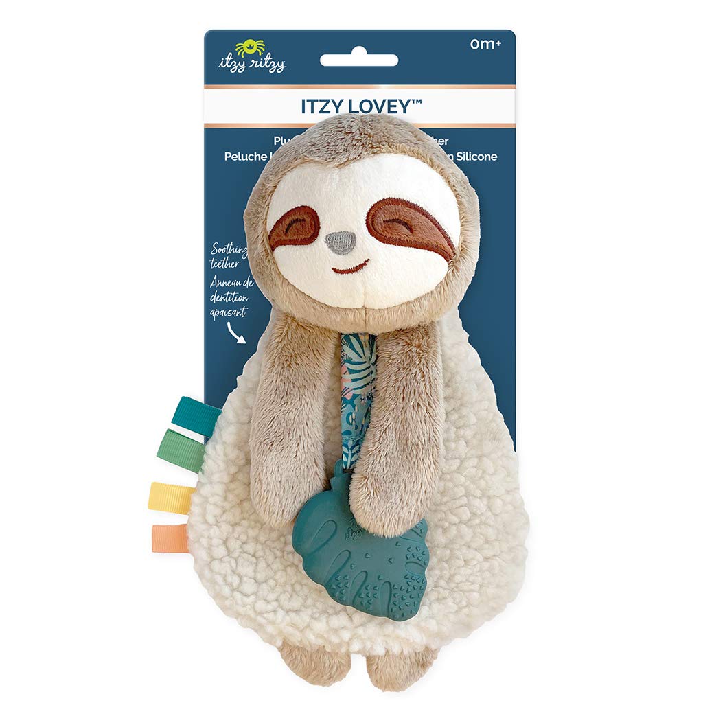 Sloth Lovey with Teether, Ribbons, Crinkle Sound, Sherpa Fabric, Minky Plush C415
