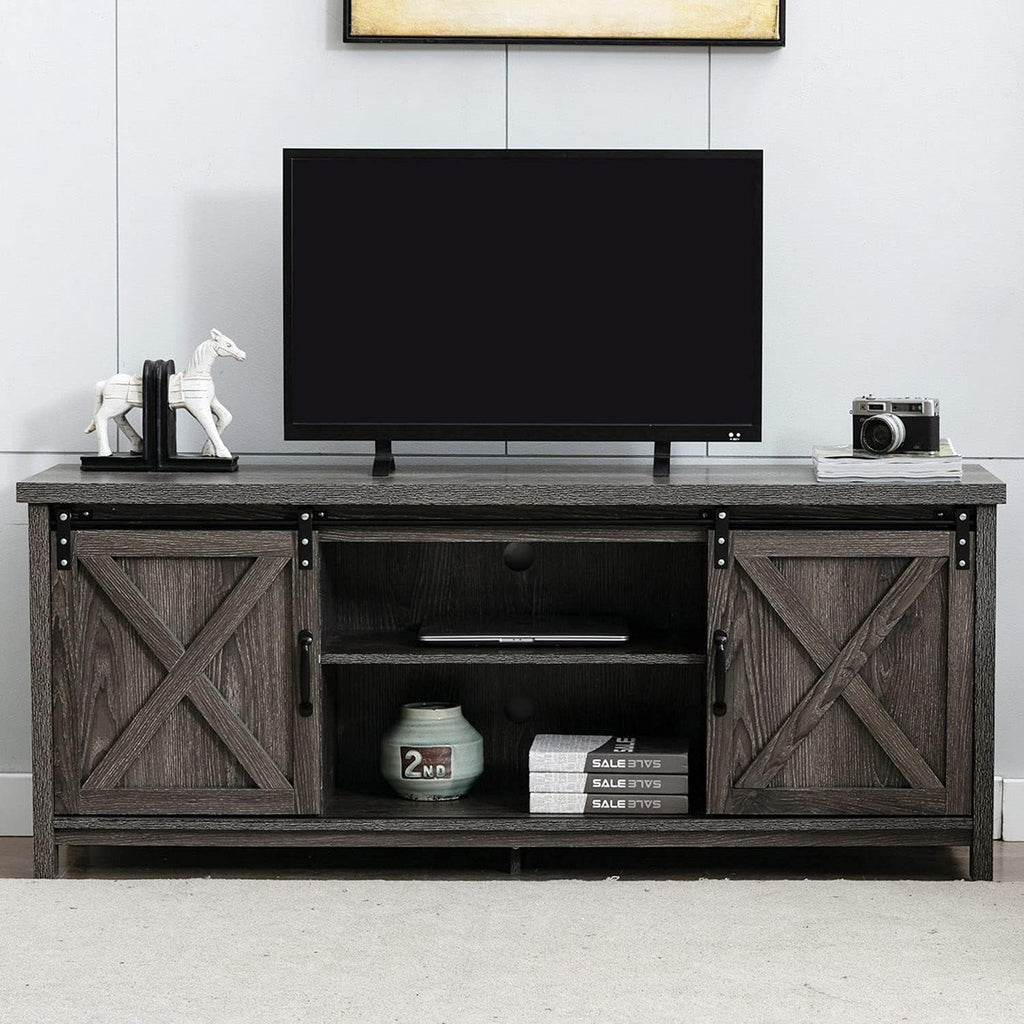Farmhouse TV Stand with Wooden Sliding Barn Door TV Console E619501