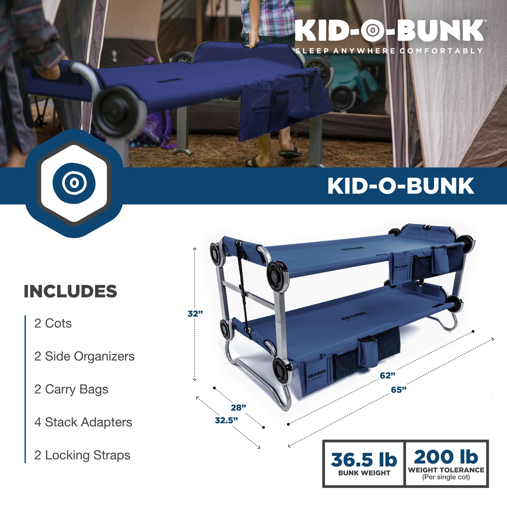 Navy Double Cot with Storage Organizers D4295