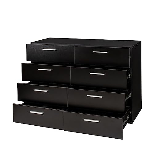 8 Drawer Black Wooden Double Dresser E1047