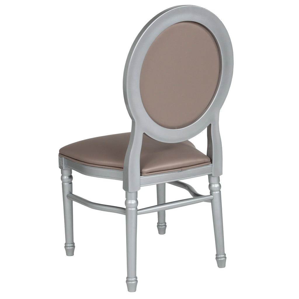 King Louis Dining Chair with Taupe Vinyl Back and Seat & Silver Frame T87181