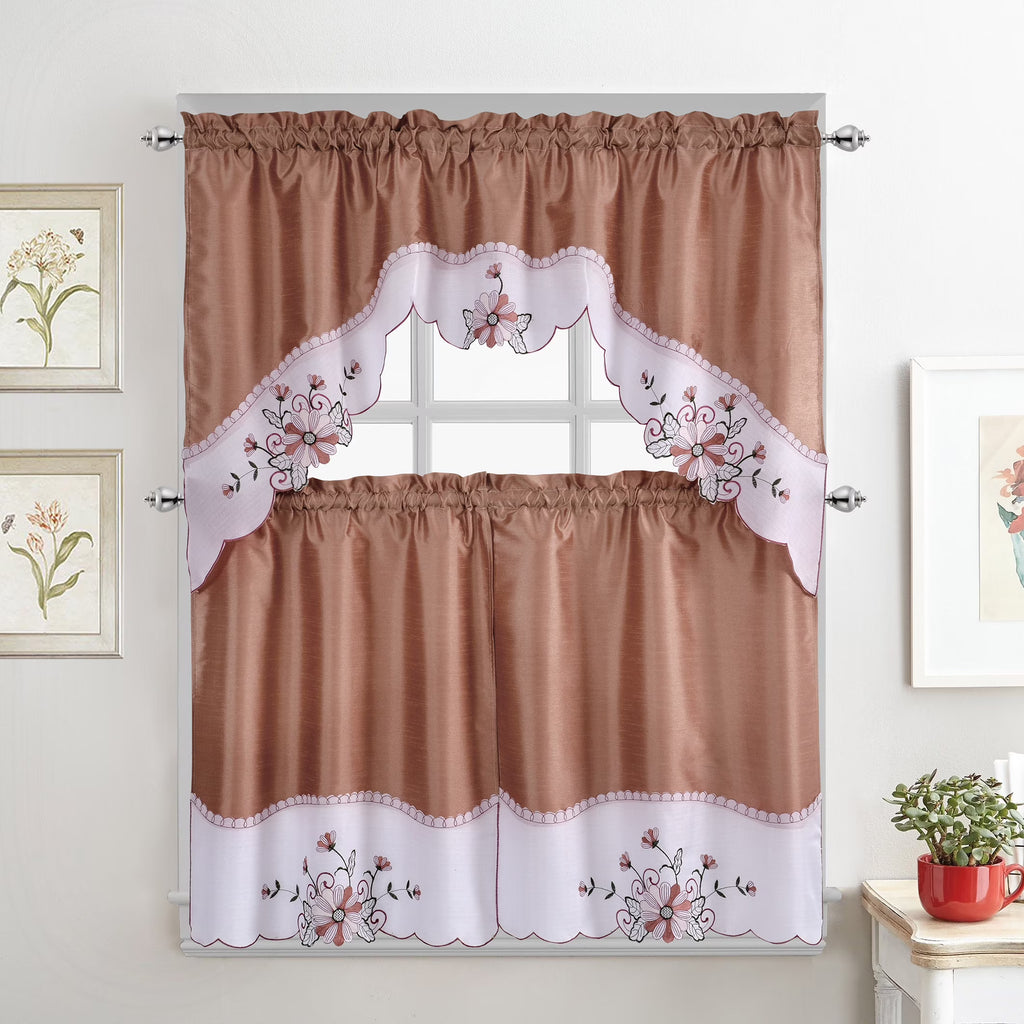 Pink 3-Piece Kitchen Curtain Tiers & Swag Set, 58x36 & 28x36 inches F71839