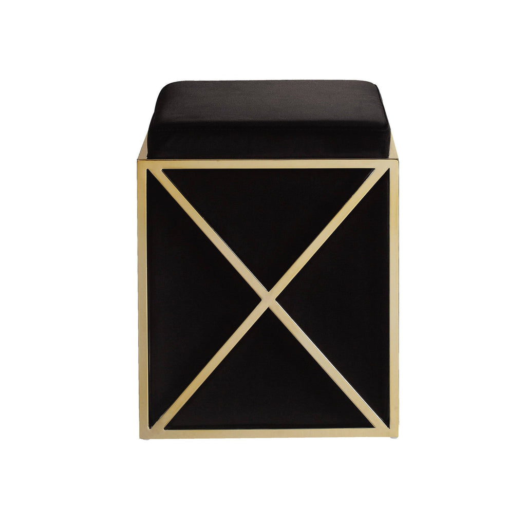 Black Velvet Ottoman with Brass Finished Stainless Steel Frame F76901