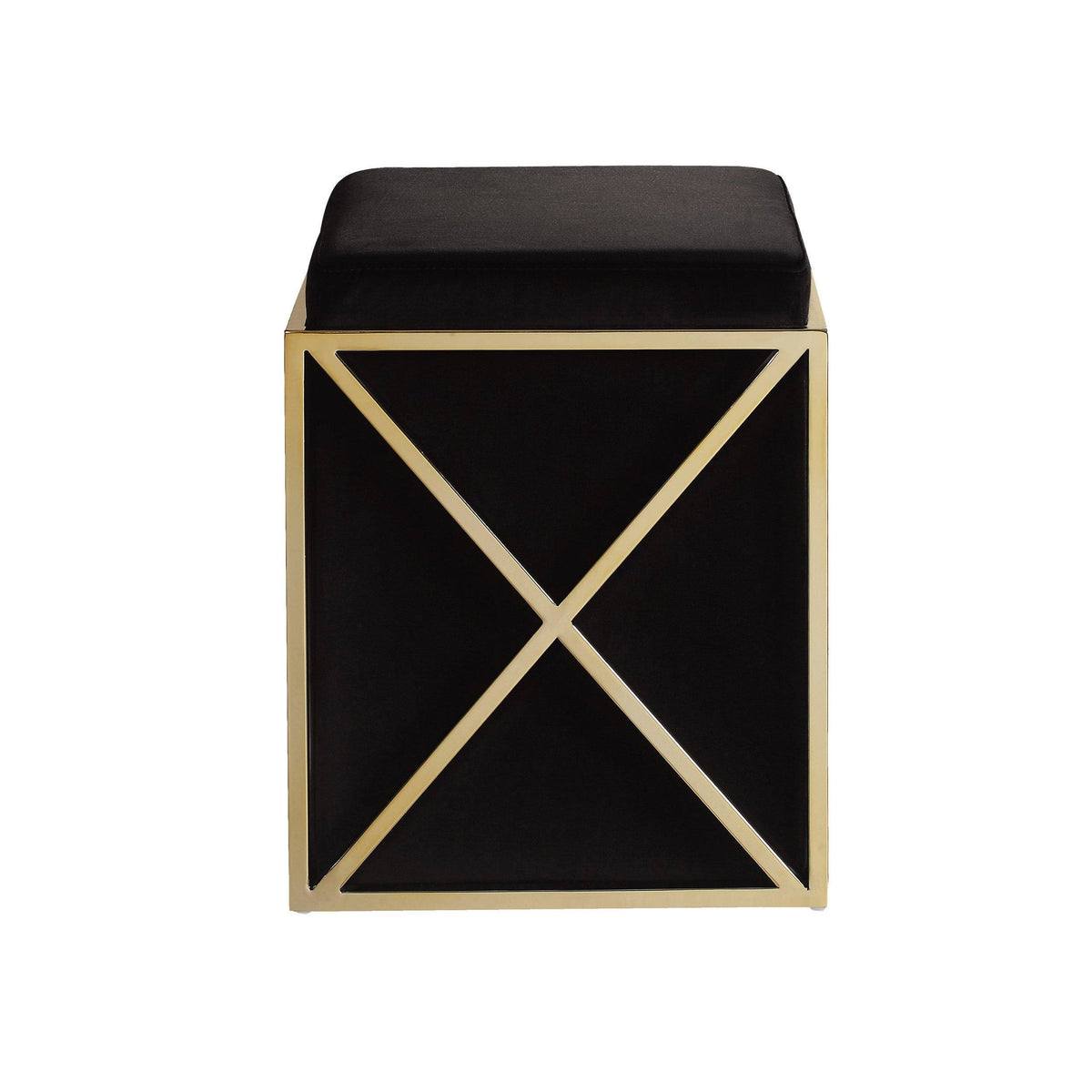 Black Velvet Ottoman with Brass Finished Stainless Steel Frame F76901