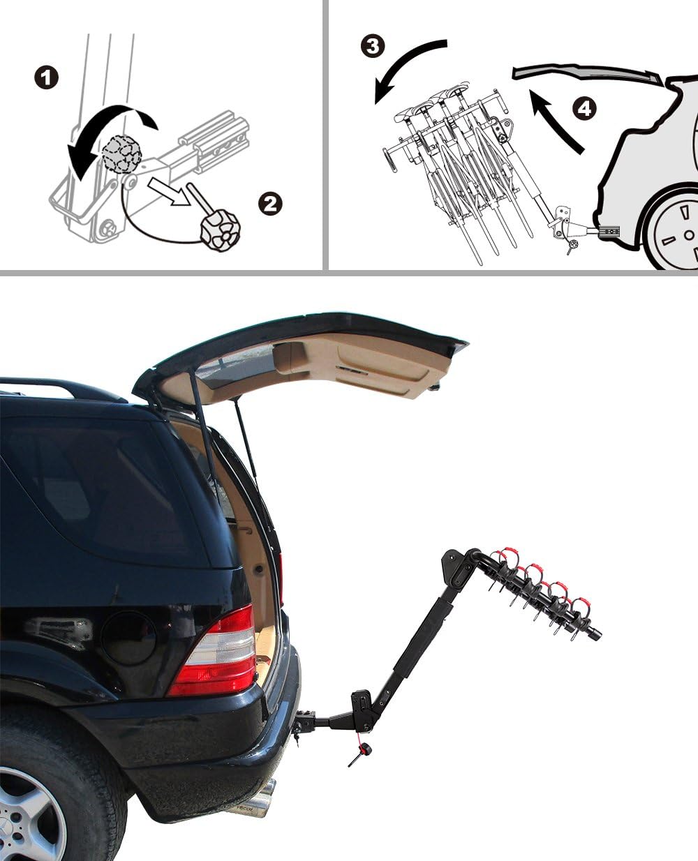 Deluxe 4-Bike Carrier Rack with Hitch Pin Lock & Cable Lock G7423